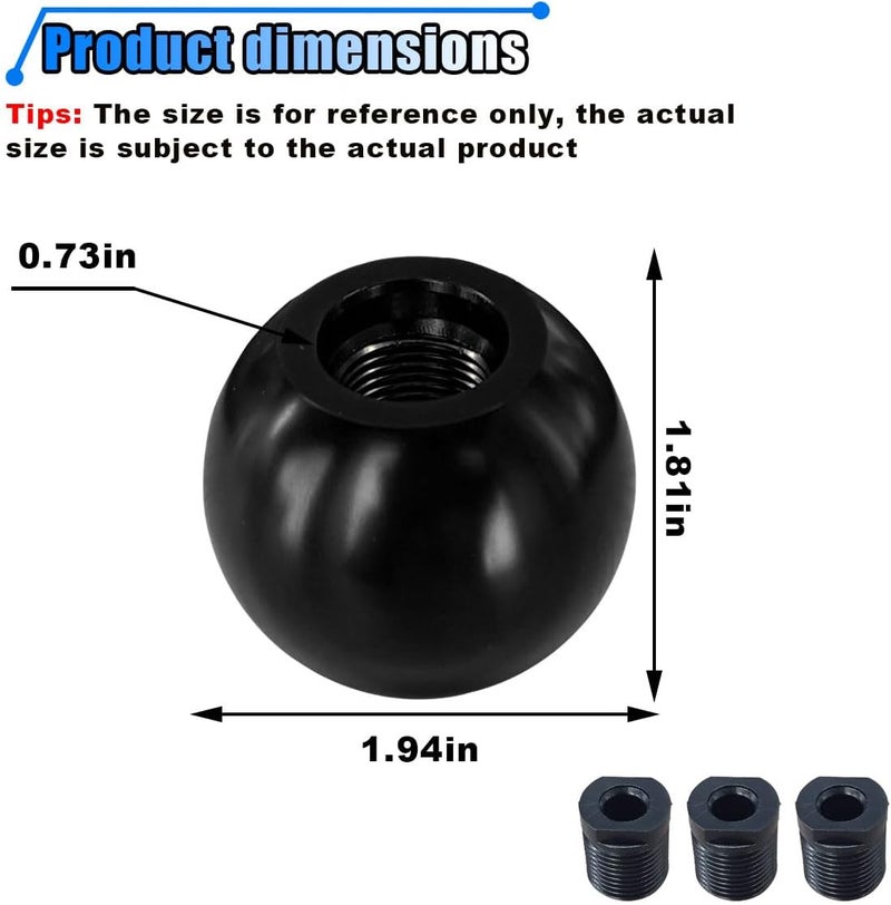 BDZMC Car Round Ball Gear Shift Knob, Aluminum Alloy Gear Shift Stick Head for Most Manual Vehicles with 3 Adapters M8, M10, M12 (Black) - Image 2